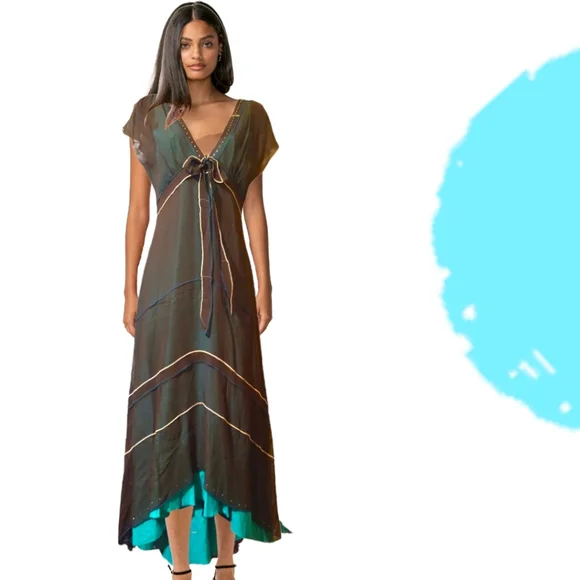 princess polly baby blue dress Lead Singer Taupe Turquoise Maxi Dress M